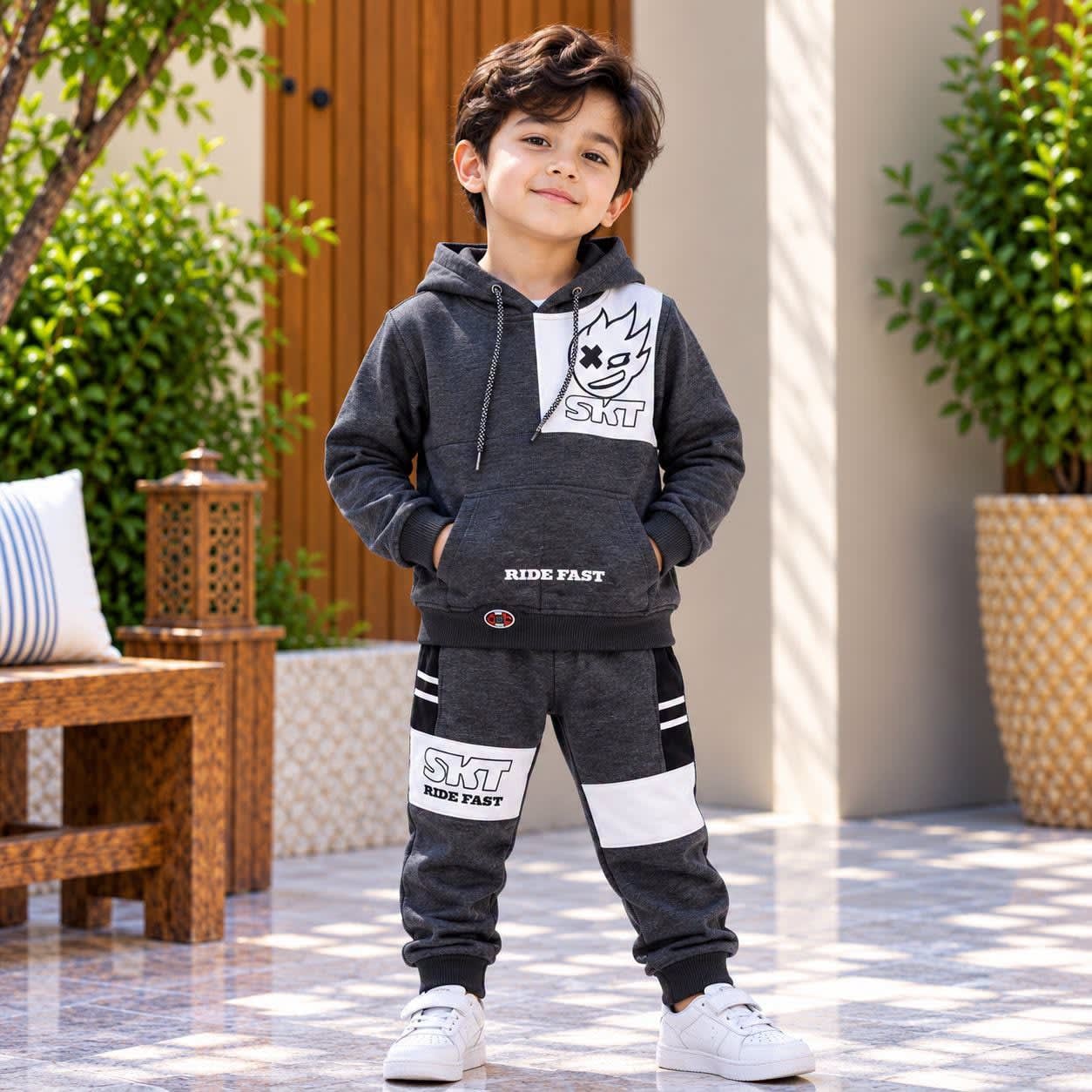 Boys Charcoal Graphic 2-Piece Hoodie Tracksuit