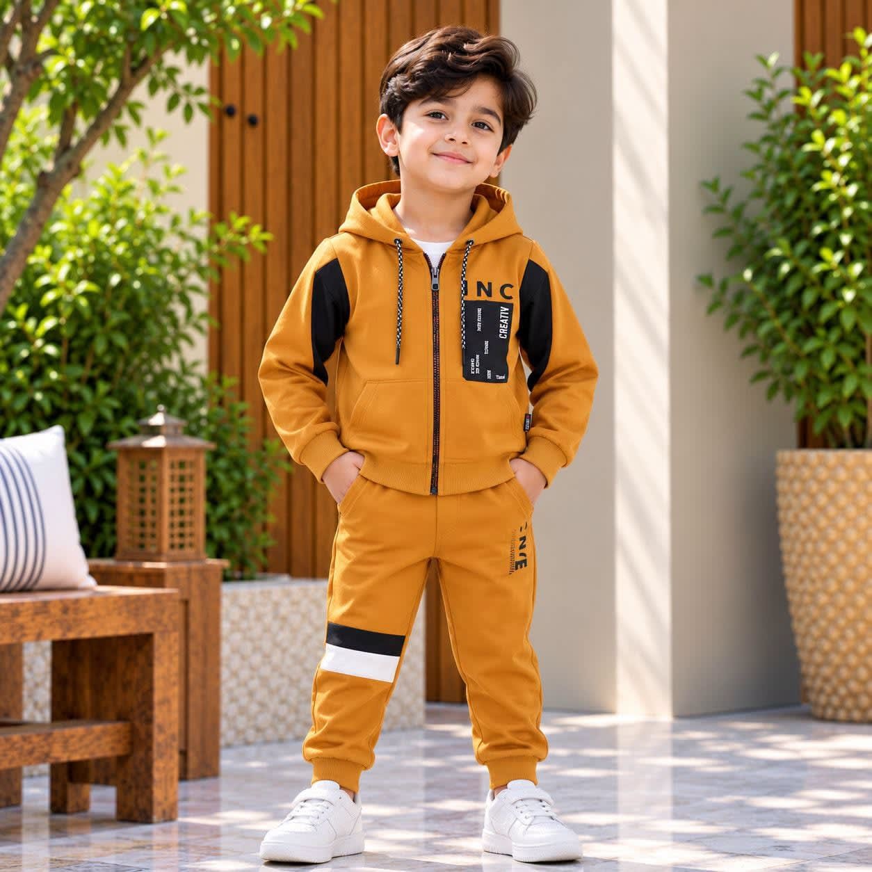 Boys Mustard & Black 2-Piece Zip-Up Hoodie Tracksuit