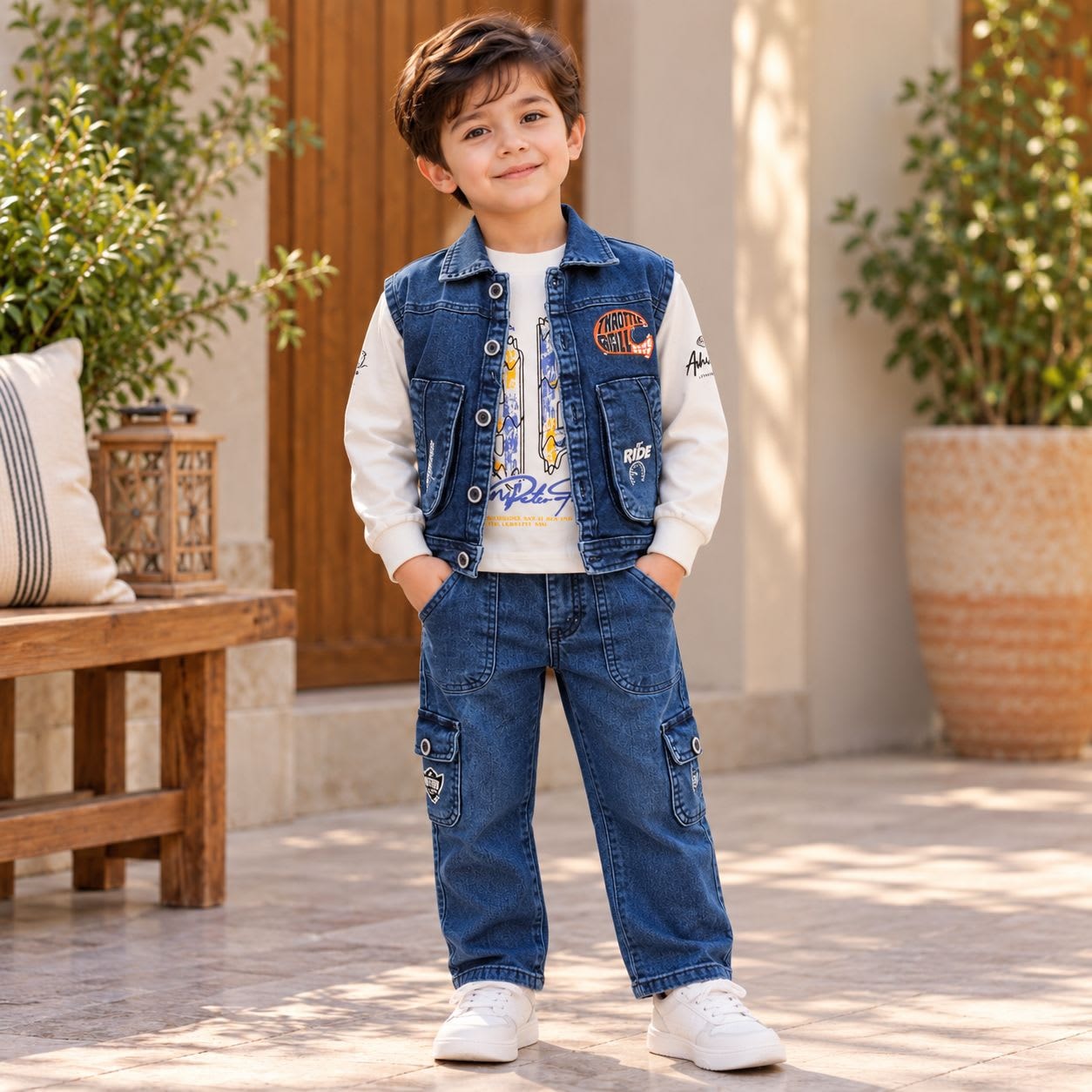 Boys Denim Vest 3-Piece Set