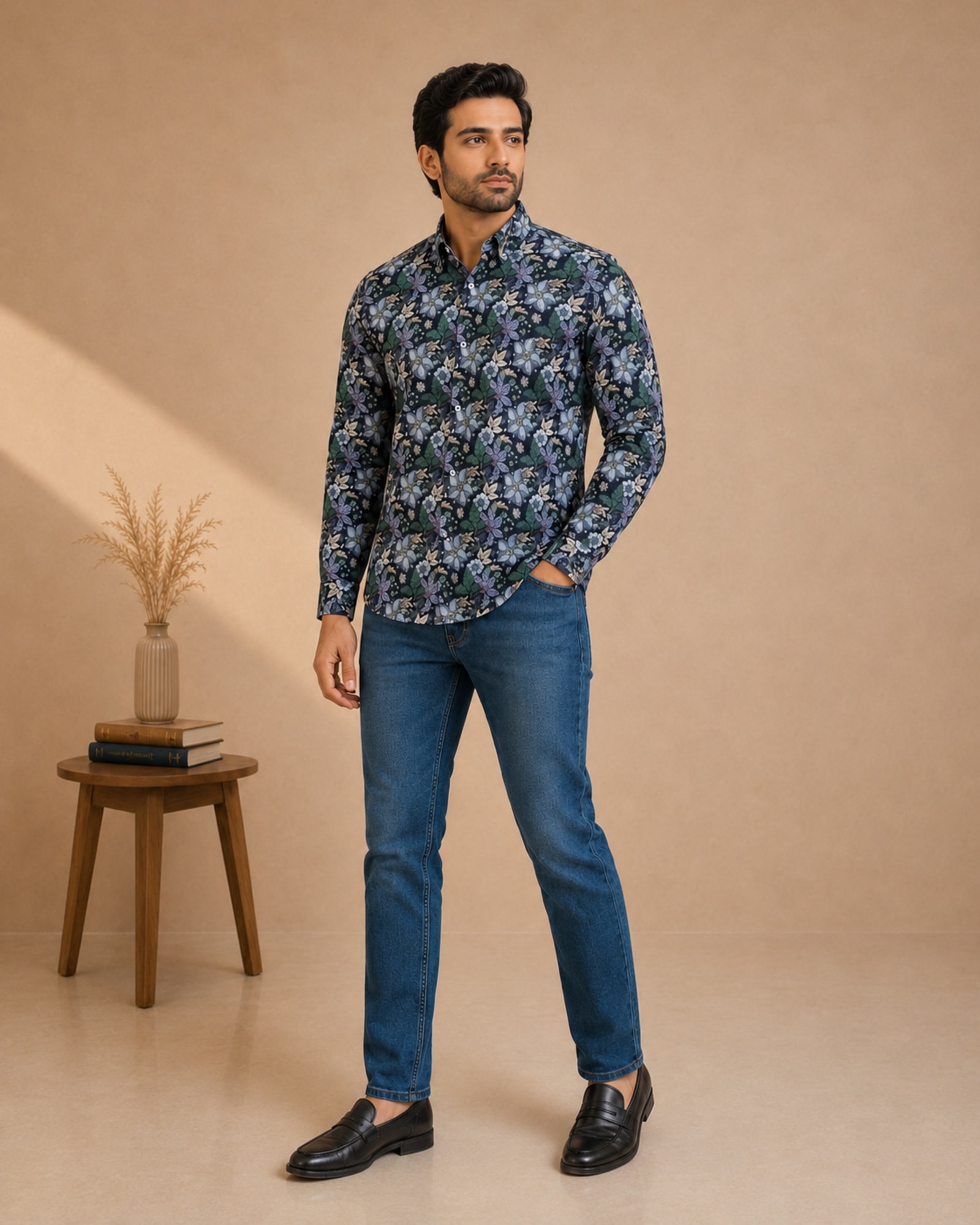 Floral Printed Shirt with Denim Pant