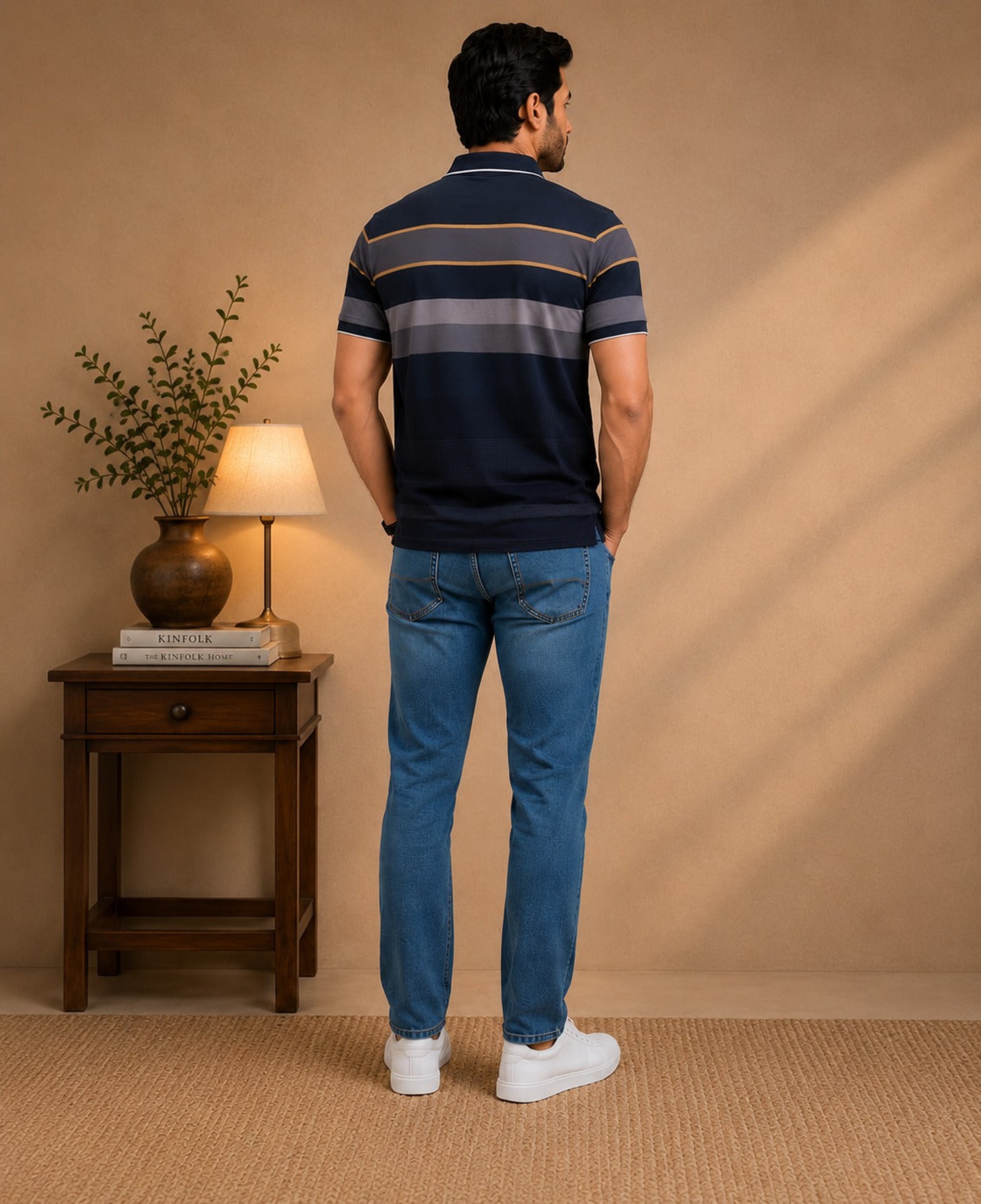 Premium Striped Polo T-Shirt and Denim Pant view 3