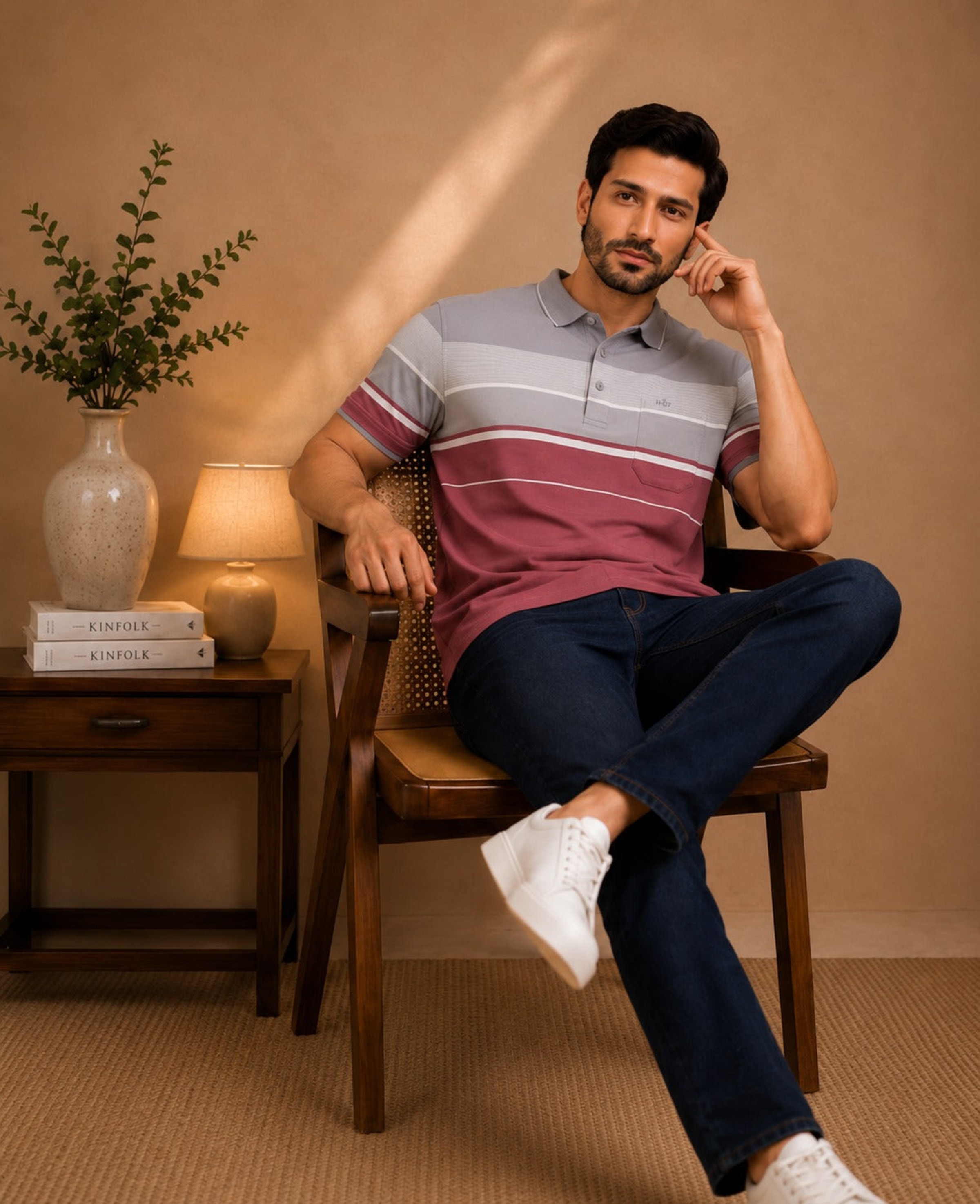 Premium Striped Polo T-Shirt and Denim Pant view 11
