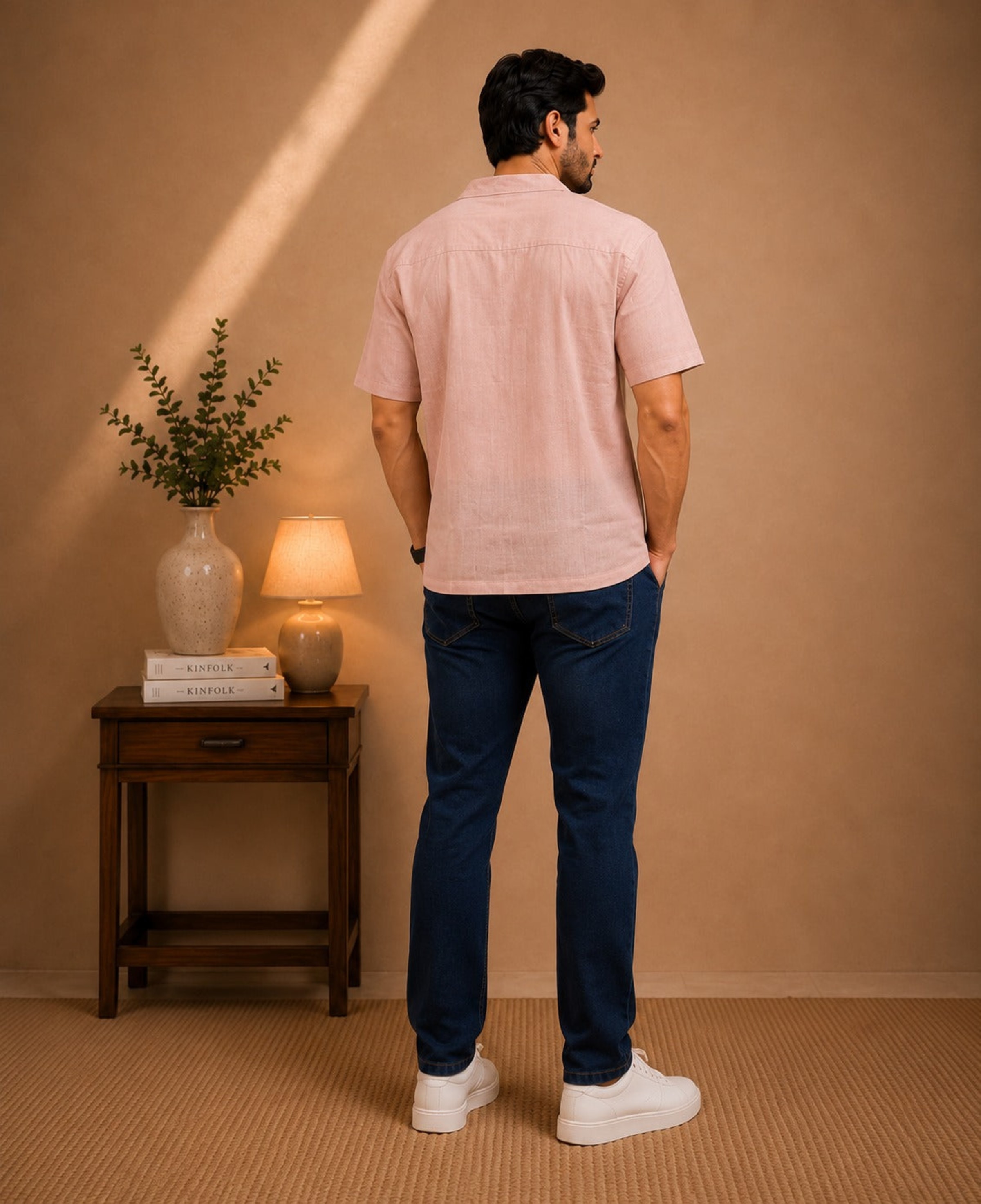 Short sleeve shirt with premium denim pant view 2