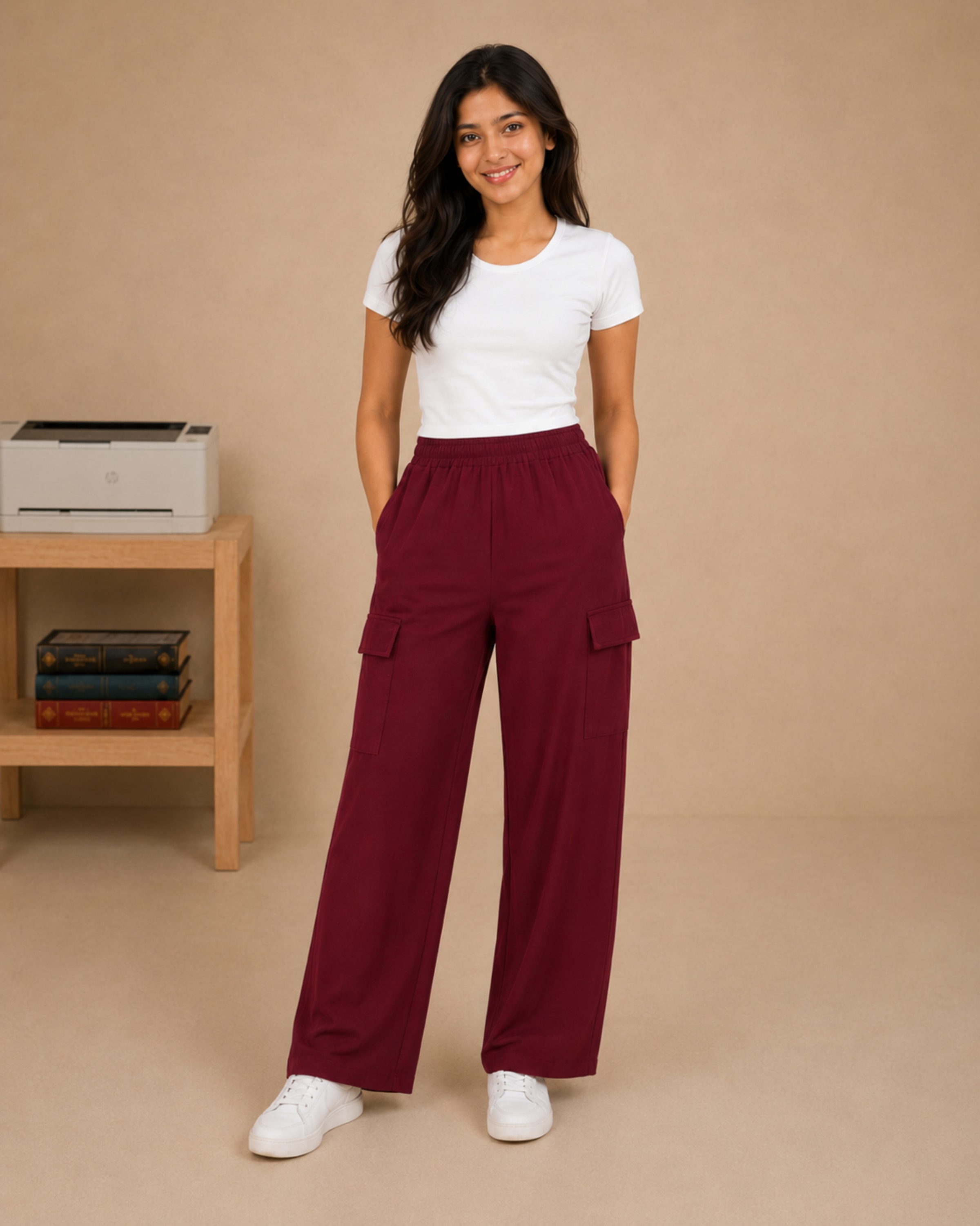 Premium quality wide-leg cargo trouser view 1