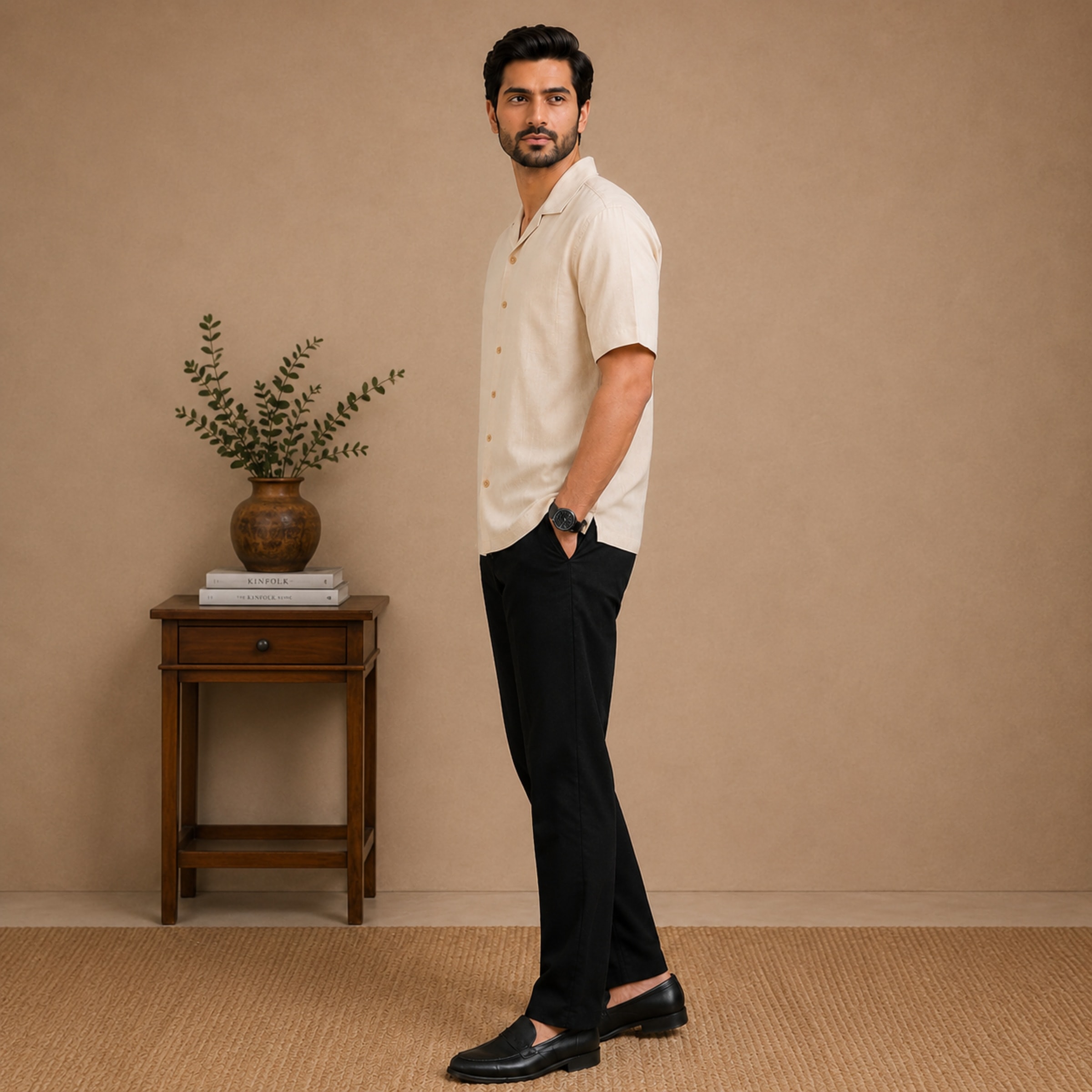 Short sleeve shirt with premium denim pant view 6
