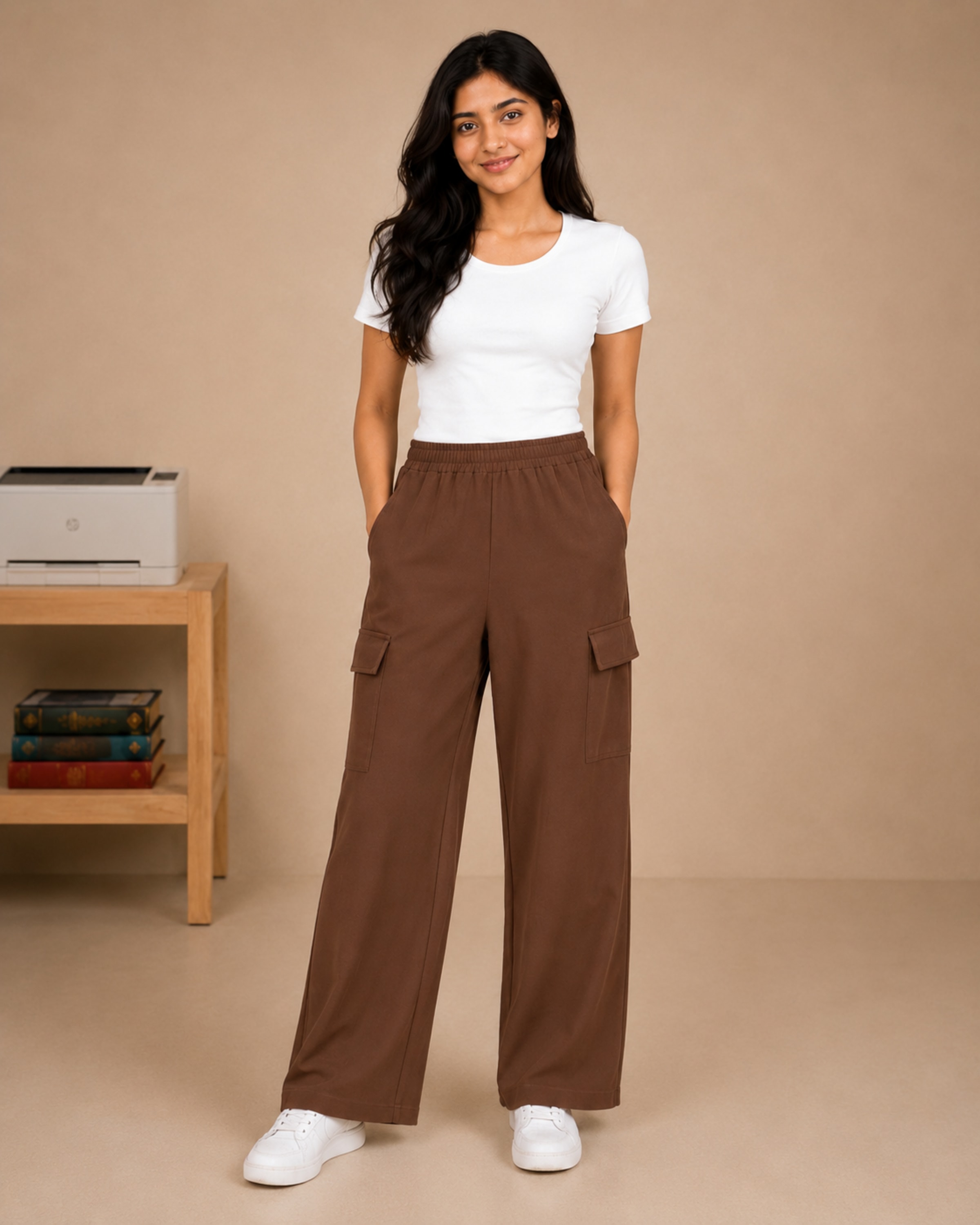 Premium quality wide-leg cargo trouser view 4