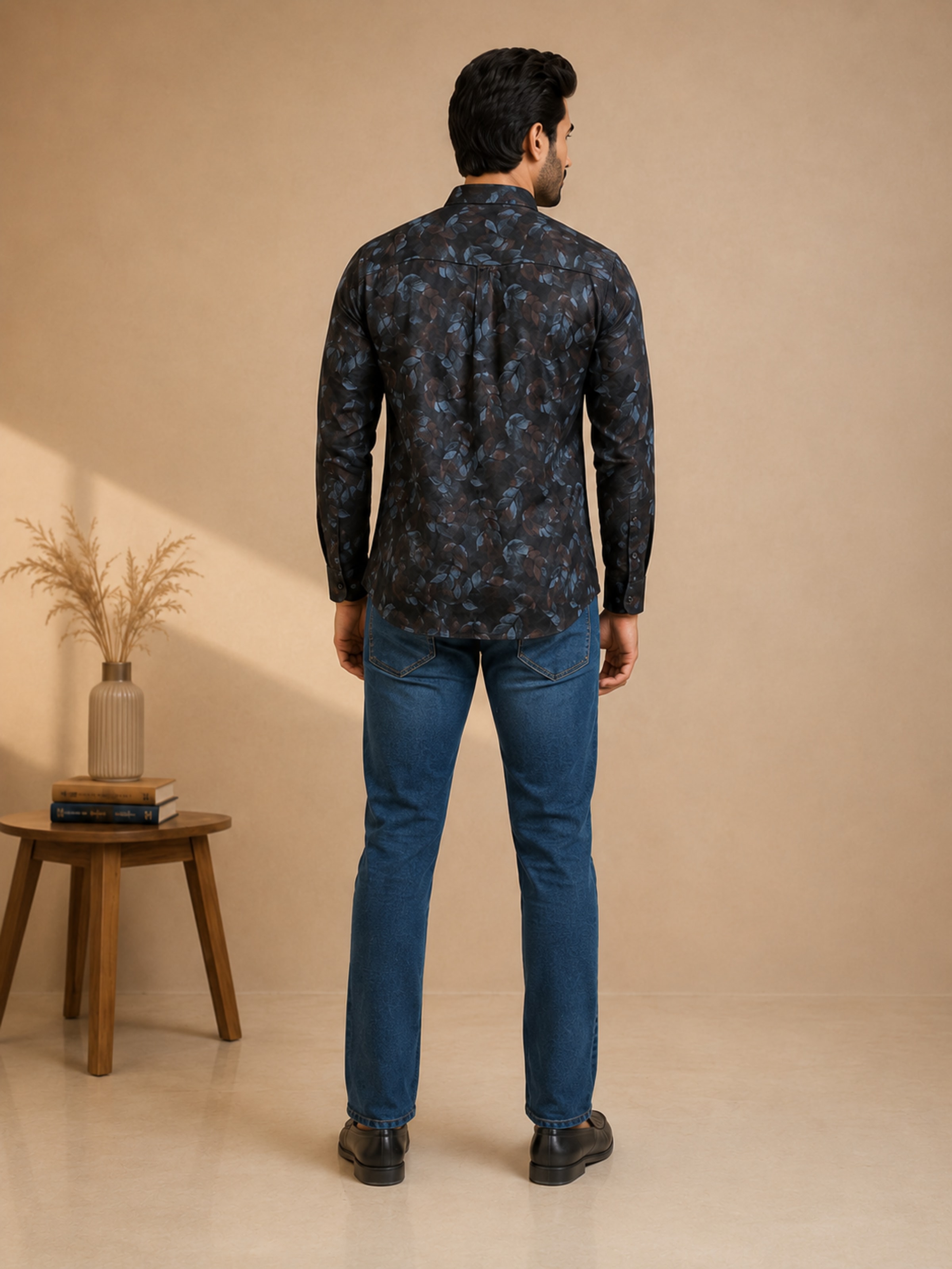 Premium printed shirt with denim pant view 2