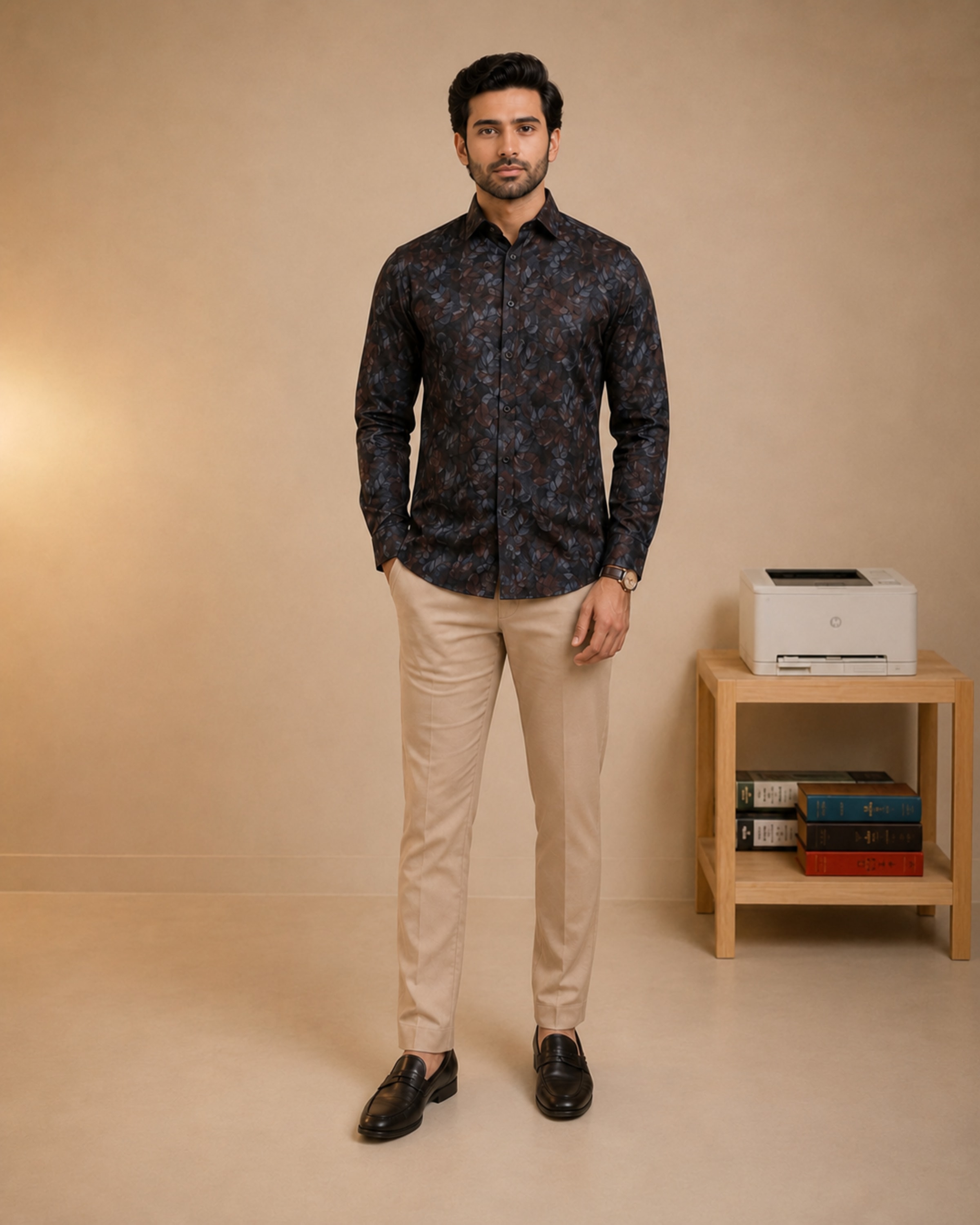Premium printed shirt with denim pant view 1