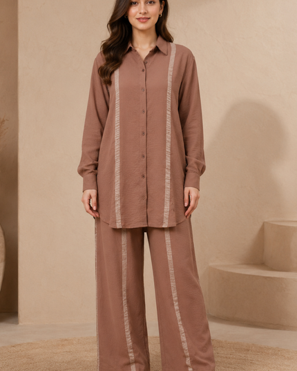 Imported 2 Piece Button Down Shirt Mid Length Cord Set
