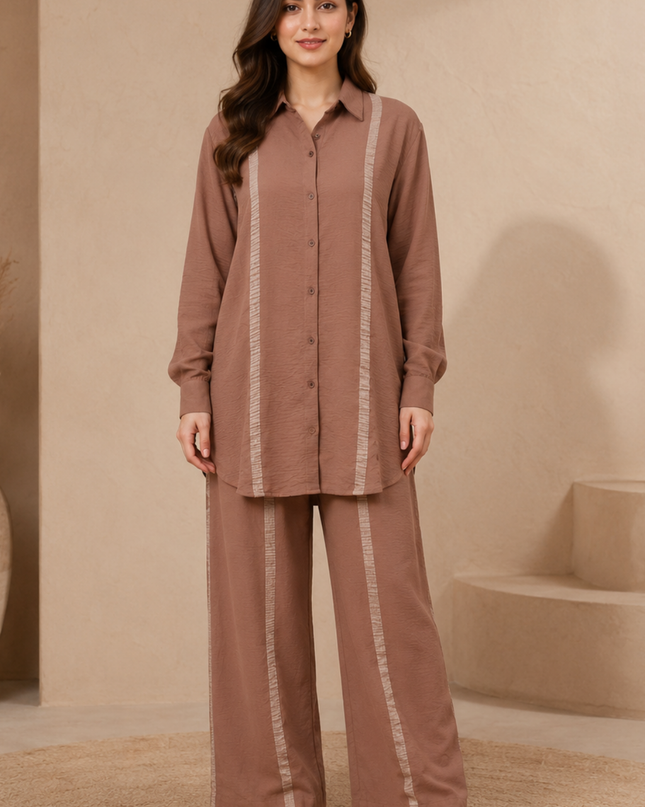 Imported 2 Piece Button Down Shirt Mid Length Cord Set