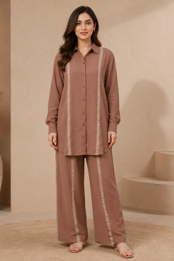 Imported 2 Piece Button Down Shirt Mid Length Cord Set