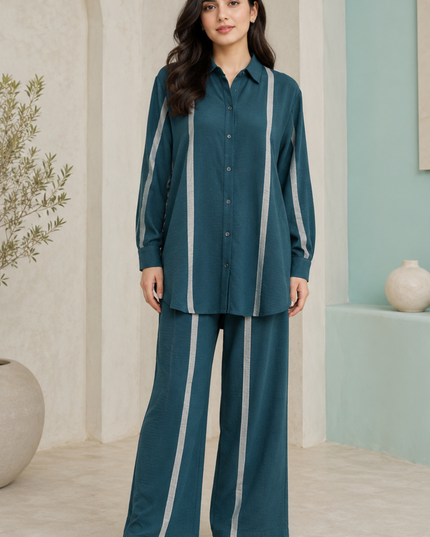Imported 2 Piece Button Down Shirt Mid Length Cord Set