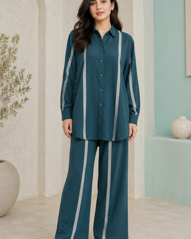 Imported 2 Piece Button Down Shirt Mid Length Cord Set