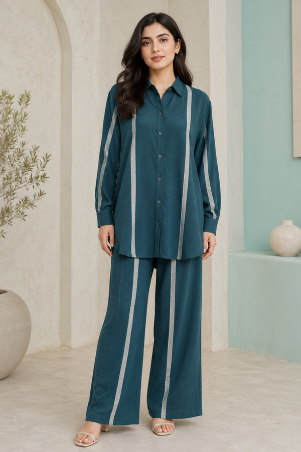 Imported 2 Piece Button Down Shirt Mid Length Cord Set