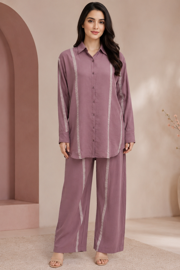 Imported 2 Piece Button Down Shirt Mid Length Cord Set