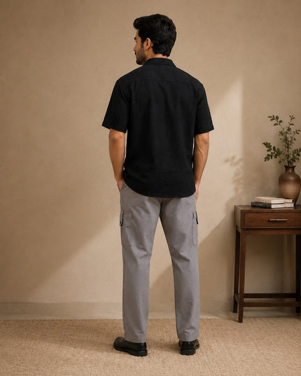 Black short sleeve shirt with premium cargo pants