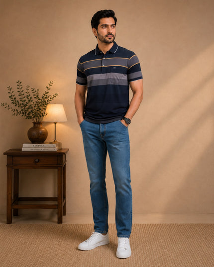 Premium Striped Polo T-Shirt and Denim Pant
