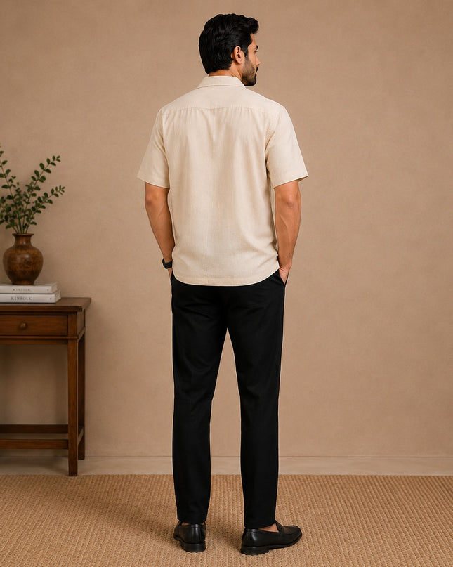 Cream short sleeve shirt with premium black pant