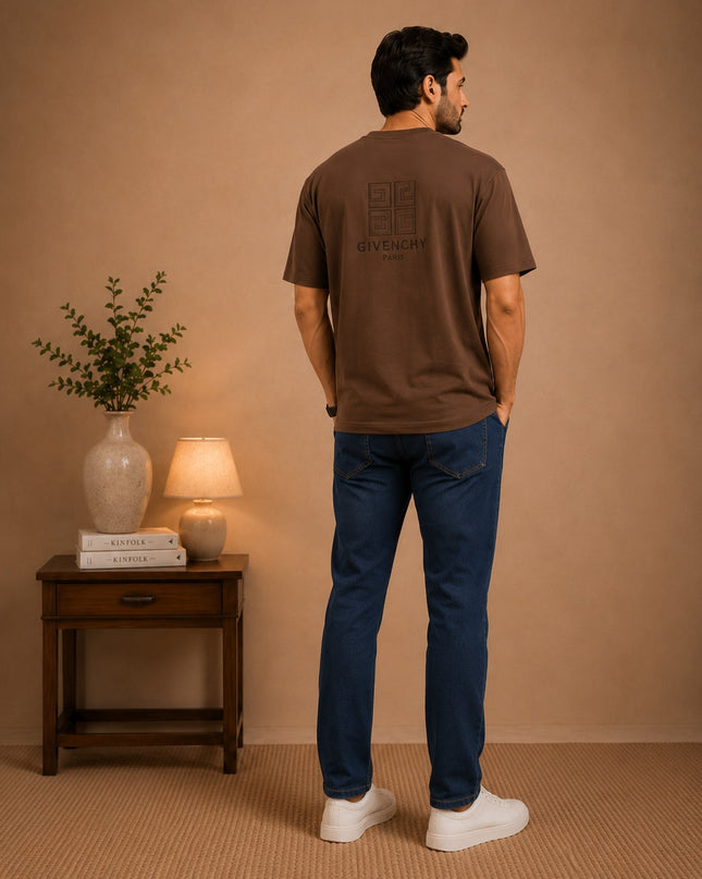 Olive T-shirt with premium denim pant