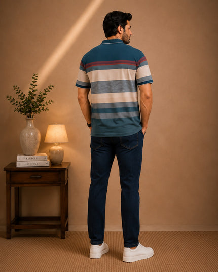 Premium Striped Polo T-Shirt and Denim Pant