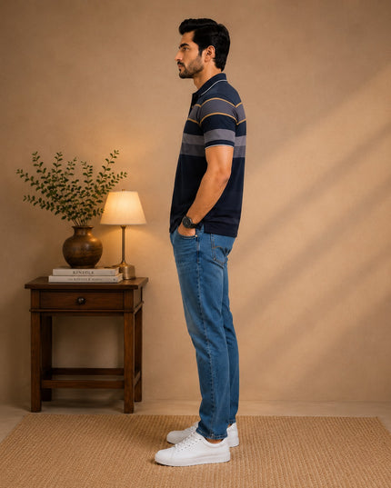 Premium Striped Polo T-Shirt and Denim Pant