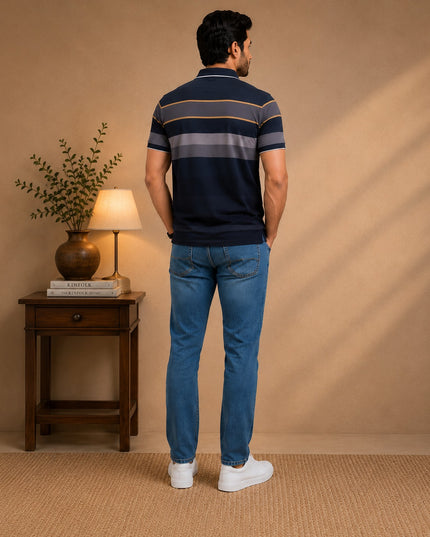 Premium Striped Polo T-Shirt and Denim Pant