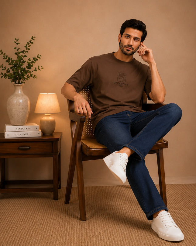 Olive T-shirt with premium denim pant