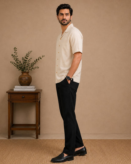 Cream short sleeve shirt with premium black pant