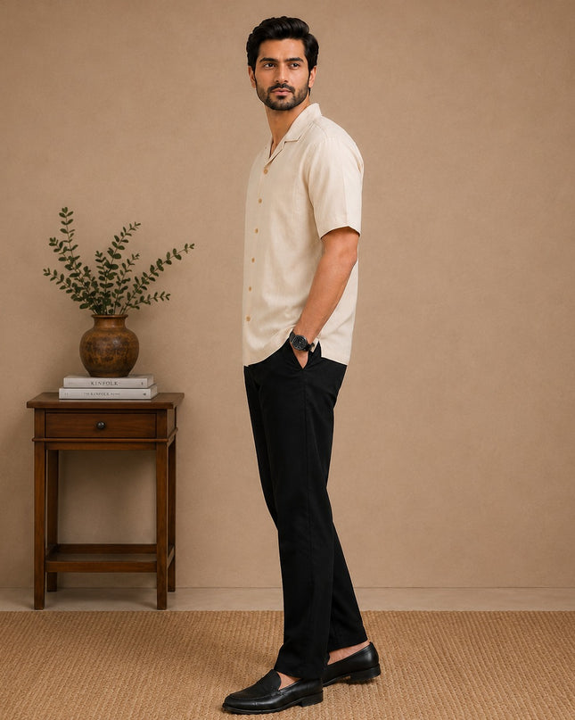 Cream short sleeve shirt with premium black pant