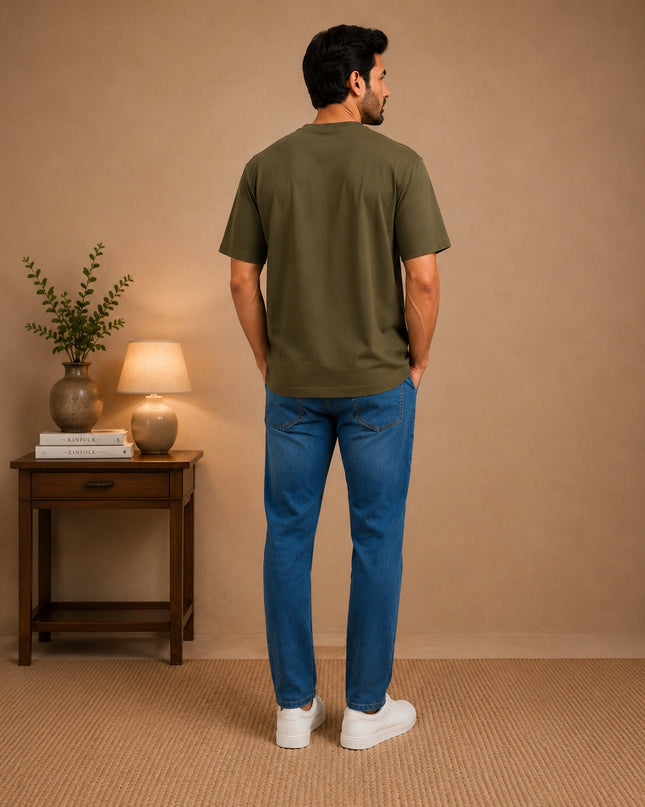 Olive T-shirt with premium denim pant