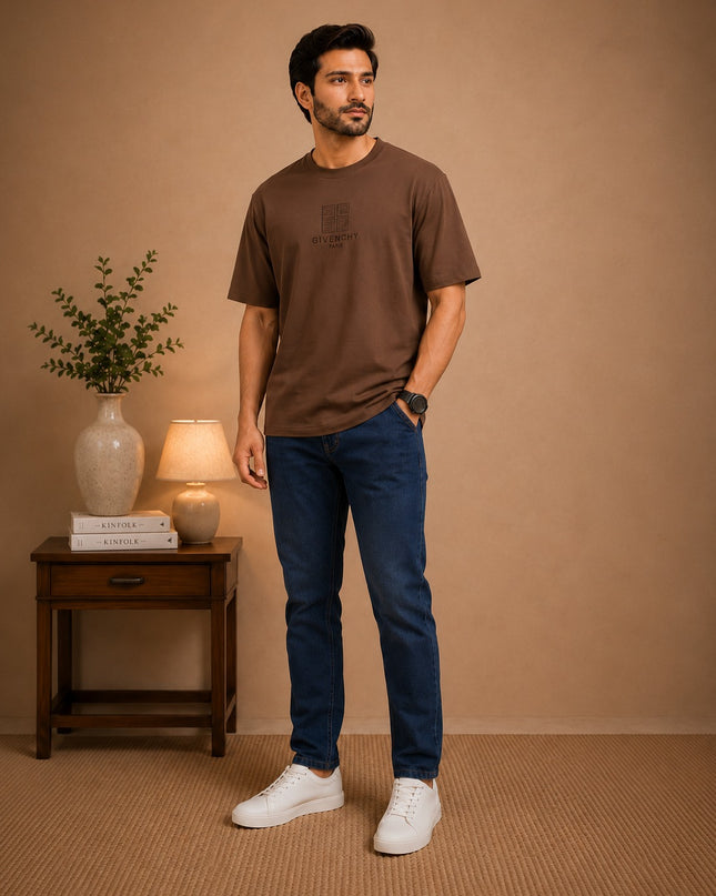 Olive T-shirt with premium denim pant