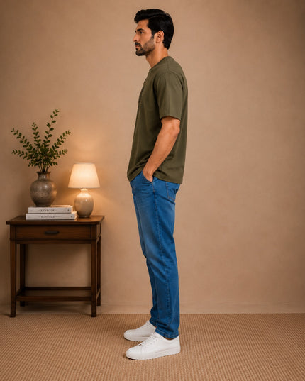 Olive T-shirt with premium denim pant