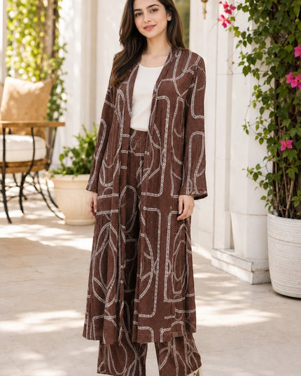 Imported 3 Piece Long Dress Co-ord Set with Necklace