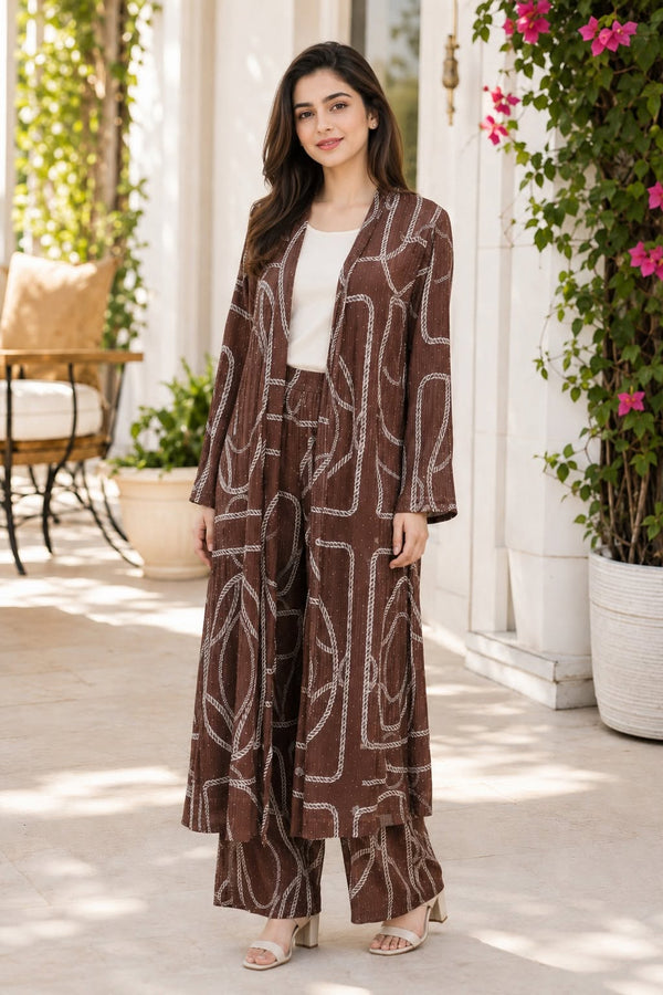 Imported 3 Piece Long Dress Co-ord Set with Necklace