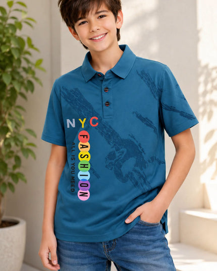 Boys NYC Printed Polo Shirt With Denim Jeans