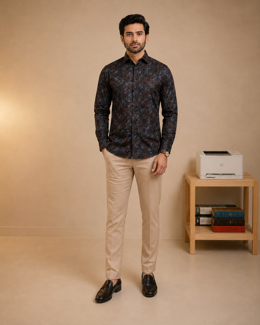 Premium printed shirt with denim pant