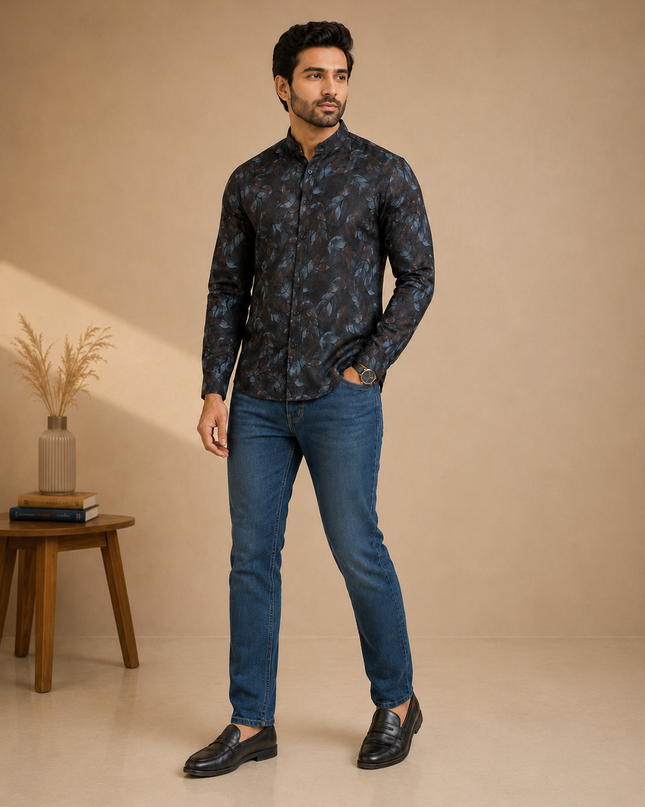 Premium printed shirt with denim pant