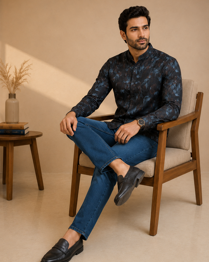 Premium printed shirt with denim pant