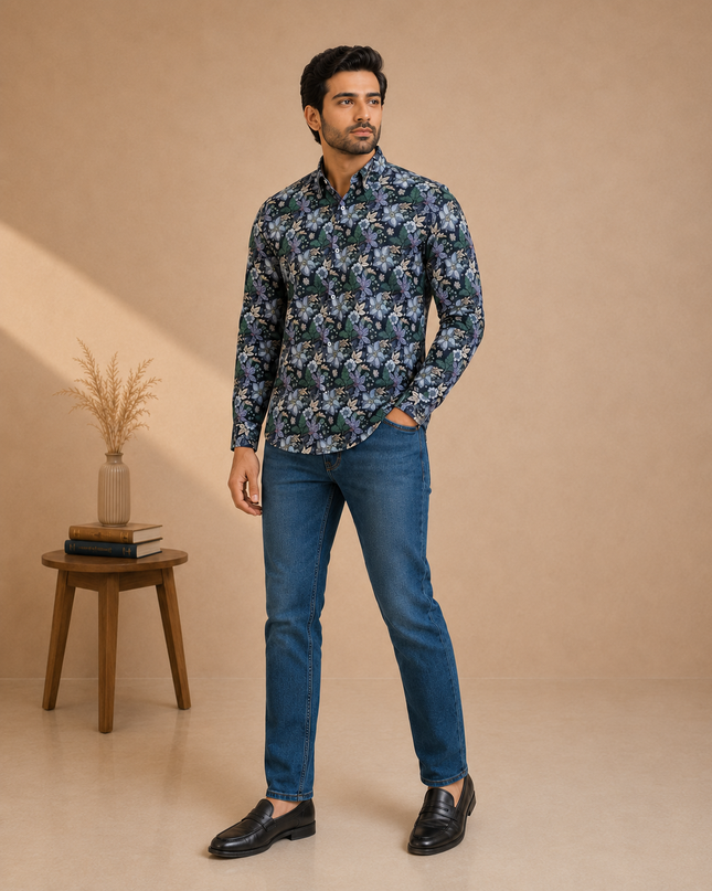 Floral Printed Shirt with Denim Pant