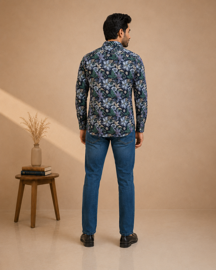 Floral printed shirt with denim pant