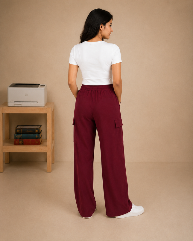 Premium quality wide-leg cargo trouser