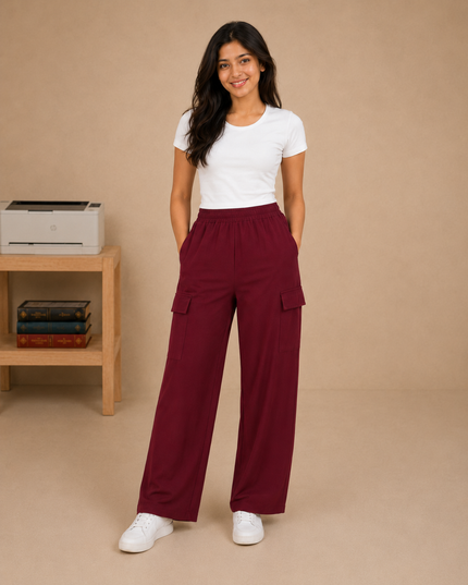 Premium quality wide-leg cargo trouser