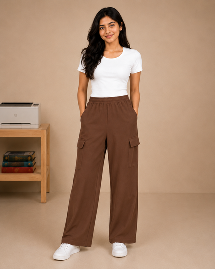 Premium quality wide-leg cargo trouser
