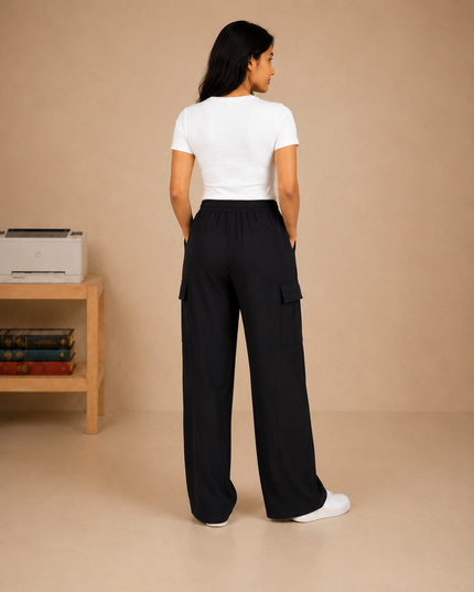 Premium quality wide-leg cargo trouser