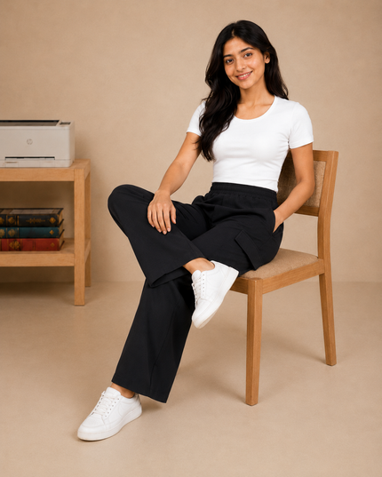 Premium quality wide-leg cargo trouser