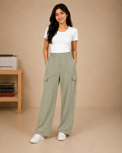 Premium quality wide-leg cargo trouser