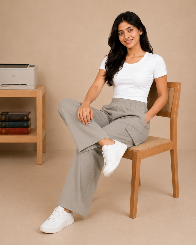 Premium quality wide-leg cargo trouser