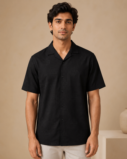 Black short sleeve shirt with premium cargo pants