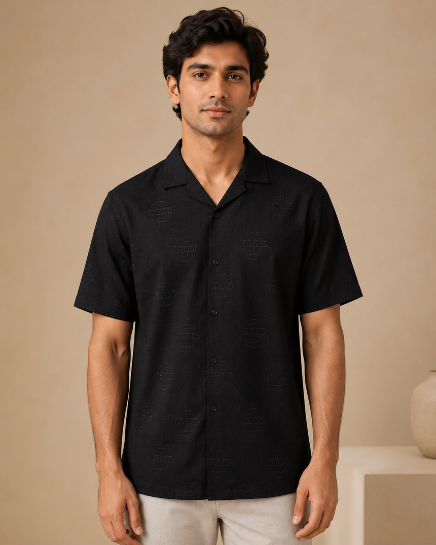 Black short sleeve shirt with premium cargo pants