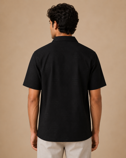 Black short sleeve shirt with premium cargo pants